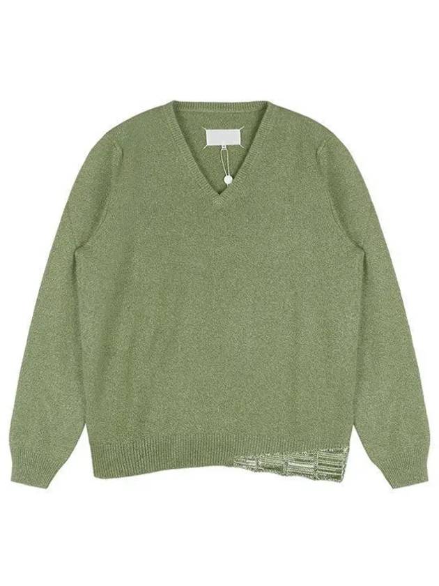 Back Stitch V-neck Wool Cashmere Knit Top Khaki - MAISON MARGIELA - BALAAN 2