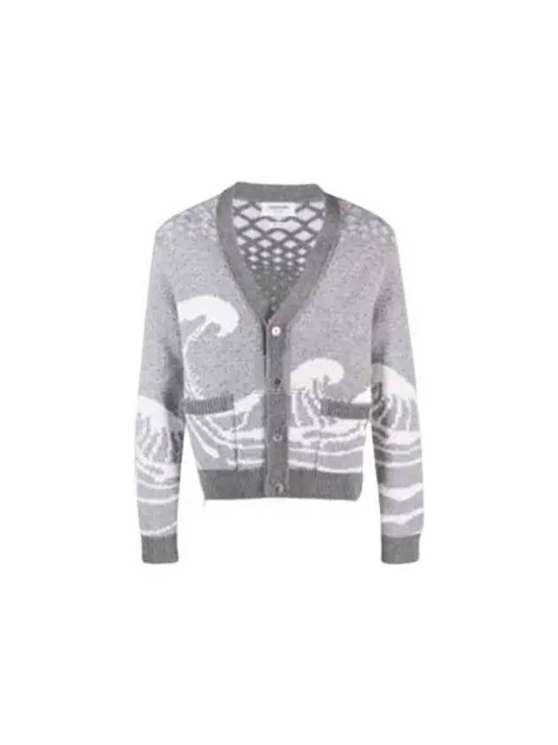 Wave Print Knit Cardigan Grey - THOM BROWNE - BALAAN 2