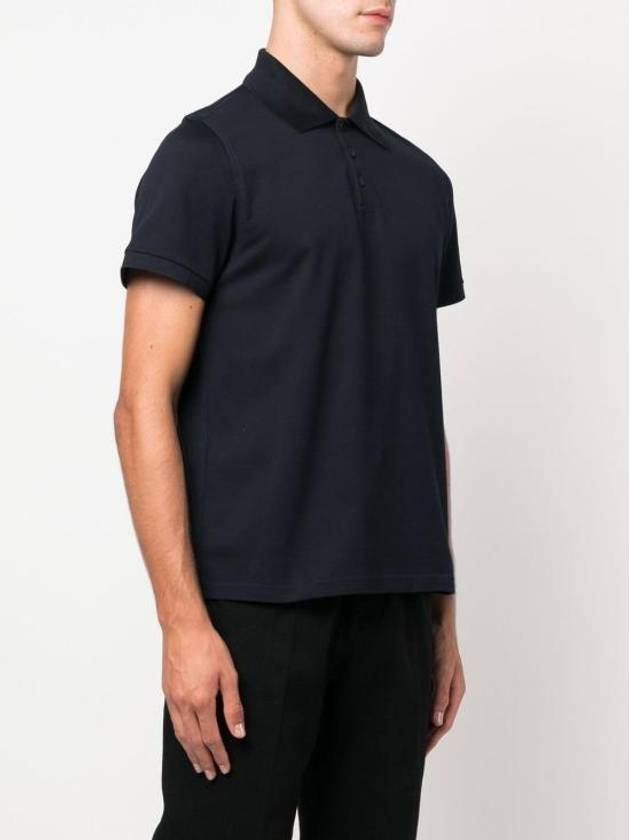 Men's Monogram Cotton Short Sleeve Polo Shirt Navy - SAINT LAURENT - BALAAN 3