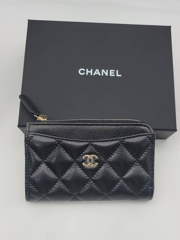 CC Logo Gold Hardware Caviar Zipper Card Wallet Black - CHANEL - BALAAN 10