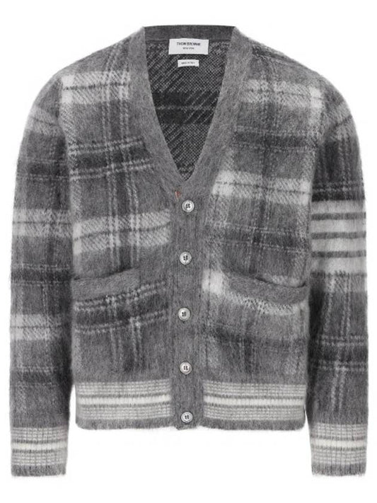 Funmix Tartan Mohair 4 Bar V-neck Cardigan Grey - THOM BROWNE - BALAAN 2