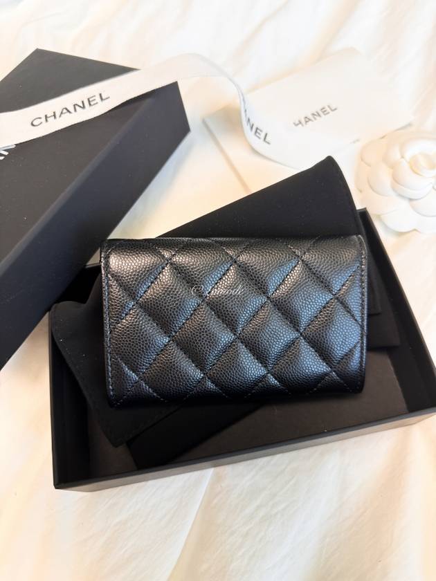 CC logo flap caviar card wallet black - CHANEL - BALAAN 6