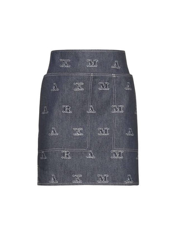 Logo Pattern Denim Cotton H-Line Skirt Navy - MAX MARA - BALAAN 1