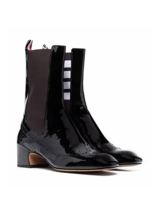 Soft Patent Leather Mid 4 Bar Stripe Chelsea Boots Black - THOM BROWNE - BALAAN 1