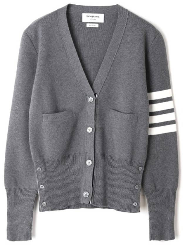 Cotton 4-Bar Milano Classic V-Neck Cardigan Medium Grey - THOM BROWNE - BALAAN 2