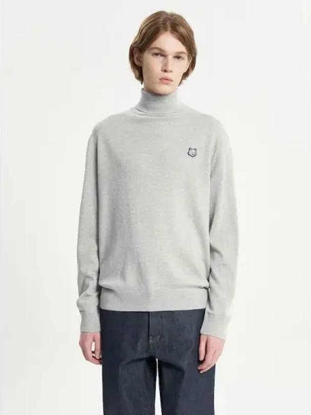 Men s Bold Foxhead Patch Regular Turtleneck Light Gray Melange Domestic Product - MAISON KITSUNE - BALAAN 1