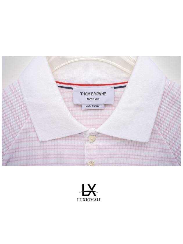 Stripe Knit Short Sleeve Polo Shirt Light Pink - THOM BROWNE - BALAAN 6