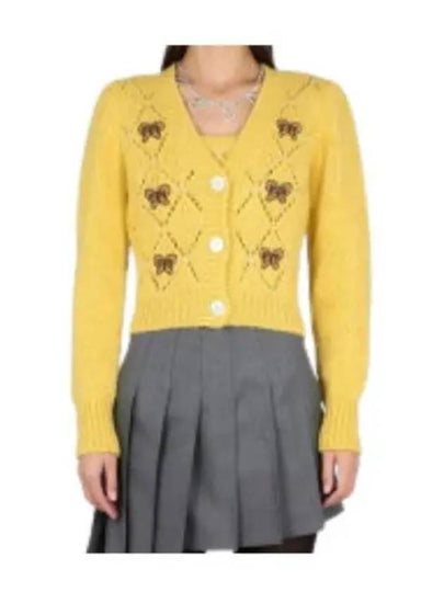 Embroidered Butterfly Pointel Alpaca Cardigan Yellow - ALESSANDRA RICH - BALAAN 2