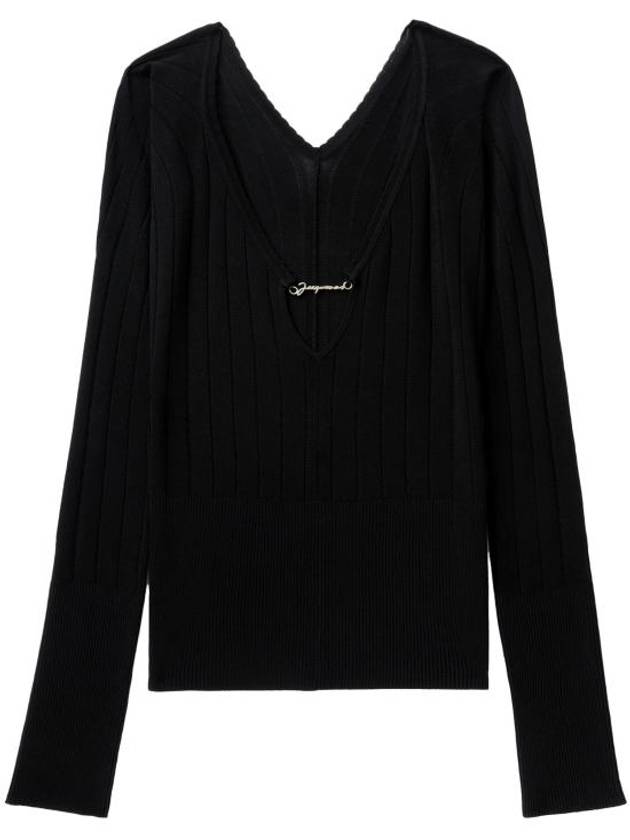 Le haut Pralu Logo Detail Cut-Out Viscose Knit Top Black - JACQUEMUS - BALAAN 4