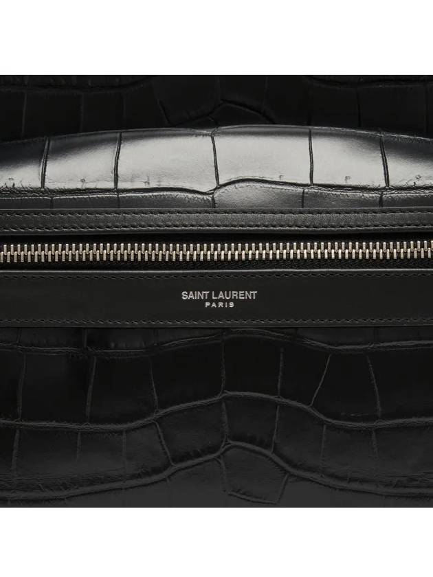 Crocodile Effect Logo Leather Backpack Black - SAINT LAURENT - BALAAN 4