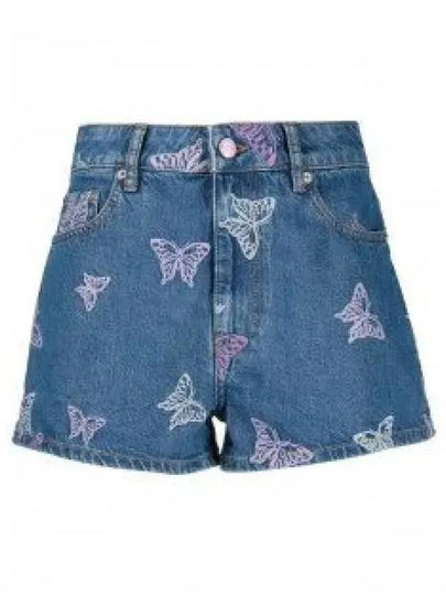 Embroidery Denim High Waisted Shorts Blue - GANNI - BALAAN 2