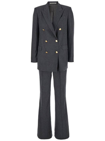 'Jasmine' Grey Double-Breasted Suit With Peak Revers In Wool Woman - TAGLIATORE - BALAAN 1