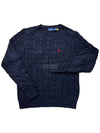 Embroidered Pony Logo Cable Knit Top Navy - POLO RALPH LAUREN - BALAAN 2