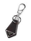 Saffiano Triangular Logo Leather Key Holder Black - PRADA - BALAAN 2