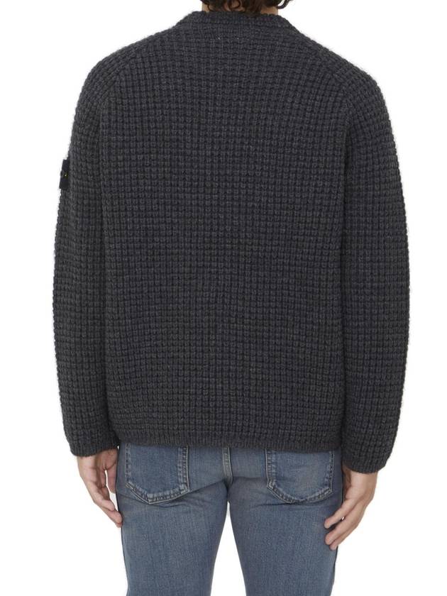 Knotted Ribbed Stitch Pure Wool Crewneck Knit Top Steel Grey Melange - STONE ISLAND - BALAAN 3