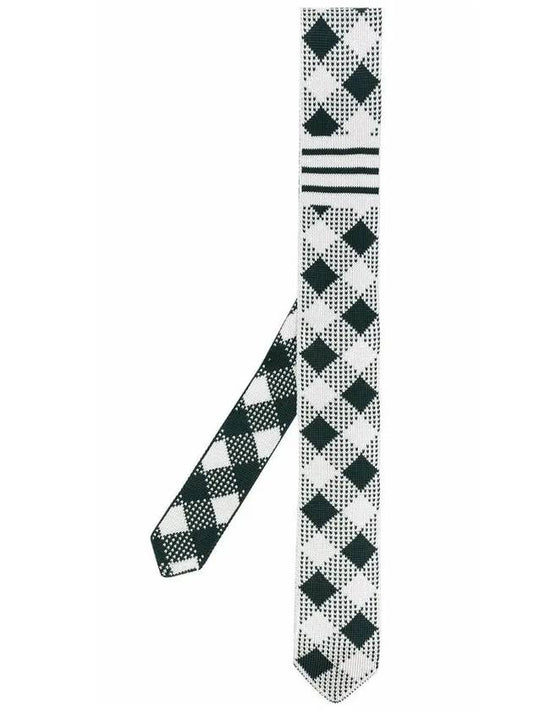 Gingham Check Silk Jacquard Neck Tie White Black - THOM BROWNE - BALAAN 2