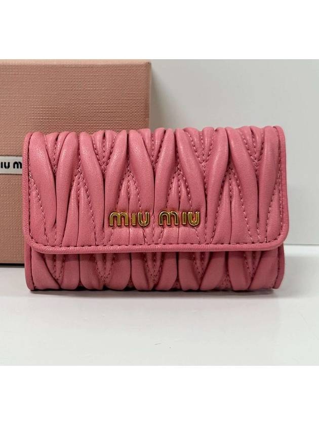 Gold Logo Plaque Matelasse Leather Key Holder Pink - MIU MIU - BALAAN 6