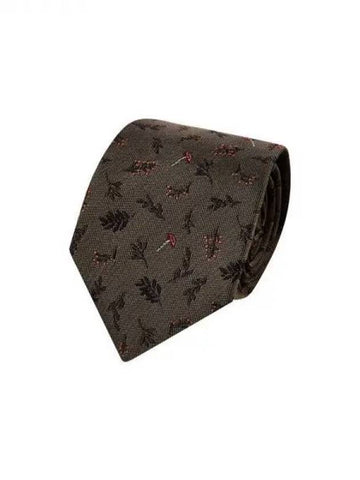 30 9 29 Leaf Pattern Silk Tie Olive 271035 - PAUL SMITH - BALAAN 1