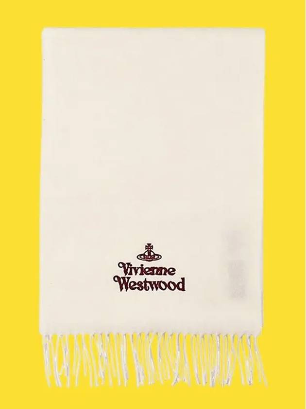 Logo Wool Fringe Muffler White - VIVIENNE WESTWOOD - BALAAN 8