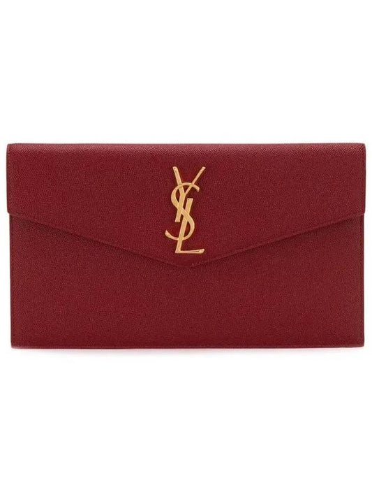 Uptown Grain de Poudre Embossed Leather Clutch Bag Red - SAINT LAURENT - BALAAN 2