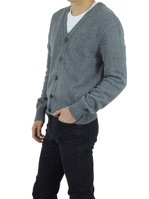 Heart Logo V Neck Cashmere Cardigan Heather Grey - AMI - BALAAN 3