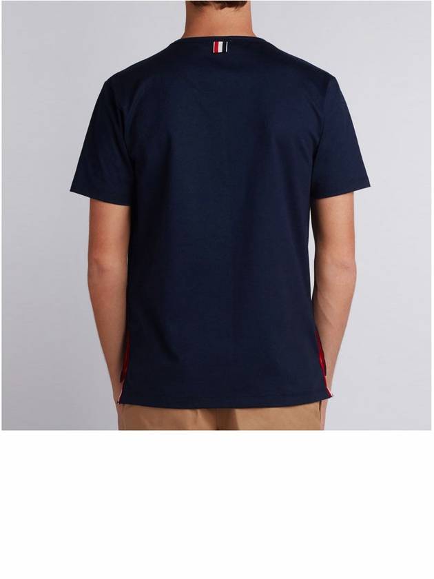 Men's Medium Weight Jersey Tipped Pocket Crewneck Short Short Sleeve T-Shirt Navy - THOM BROWNE - BALAAN 4