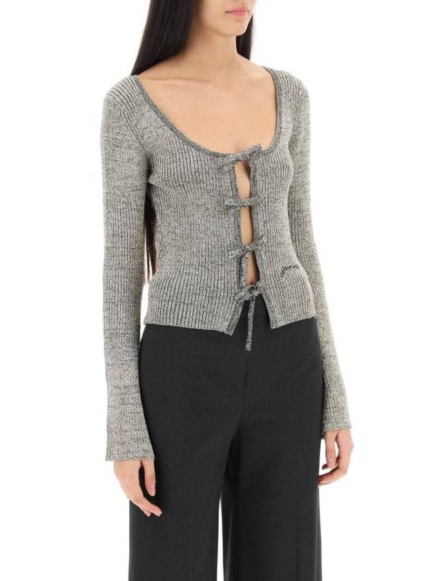 Sparkle Rib Tie Band Lurex Polyester Blouse Grey - GANNI - BALAAN 3