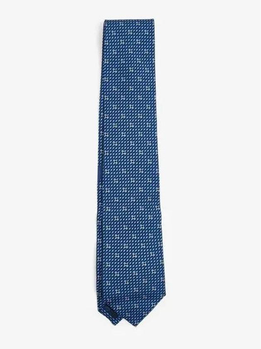 Gancini Print Silk Tie Navy Blue - SALVATORE FERRAGAMO - BALAAN 2