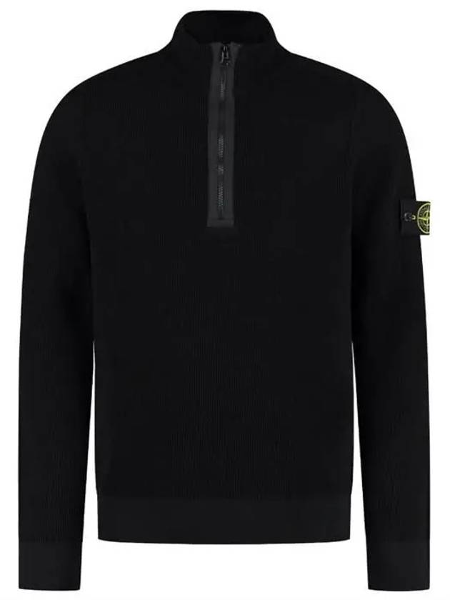 Wappen Patch Half Zip Up Knit Top Black - STONE ISLAND - BALAAN 2