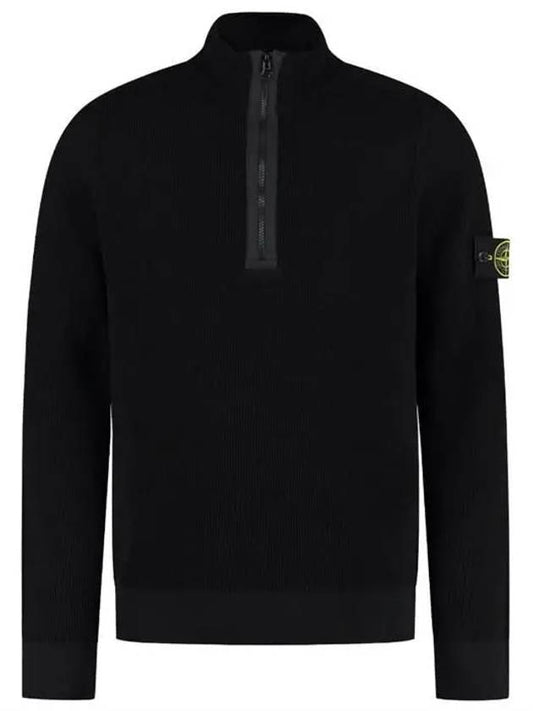 Wappen Patch Half Zip Up Knit Top Black - STONE ISLAND - BALAAN 2