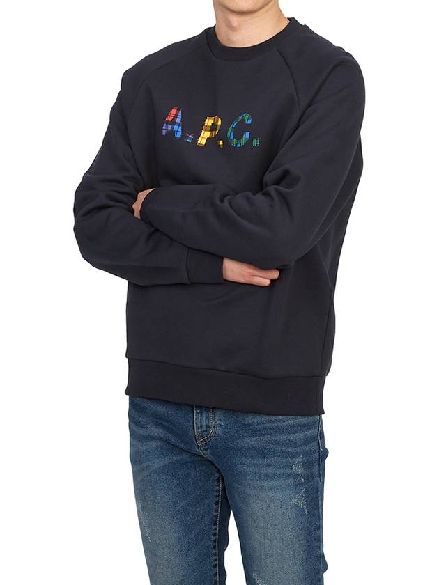 Shaun Tartan Check Logo Sweatshirt Navy - A.P.C. - BALAAN 8