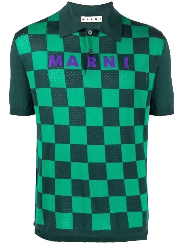 Logo Checkerboard Polo Shirt Green - MARNI - BALAAN 1