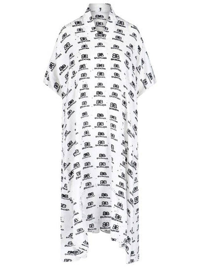 All-Over Logo Print Silk Midi Dress White - BALENCIAGA - BALAAN 2