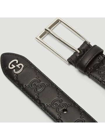 GG Logo Plaque Pattern Debossed Smooth Leather Belt Black - GUCCI - BALAAN 1