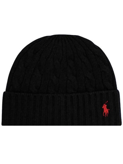 Pony Logo Embroidered Cable Beanie Black 449891274 001 - POLO RALPH LAUREN - BALAAN 2