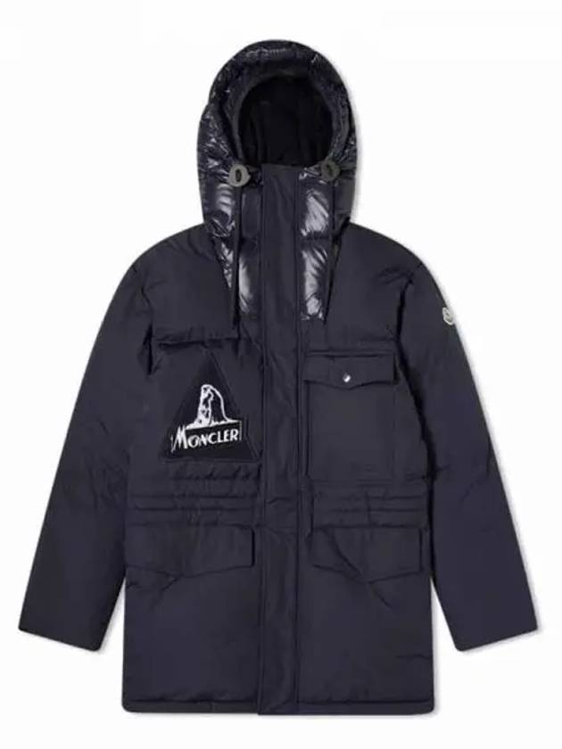 DEDION logo patch hood long down jacket navy men s padding 233529 - MONCLER - BALAAN 1