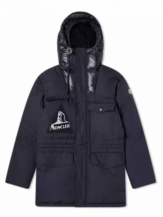 DEDION logo patch hood long down jacket navy men s padding 233529 - MONCLER - BALAAN 1