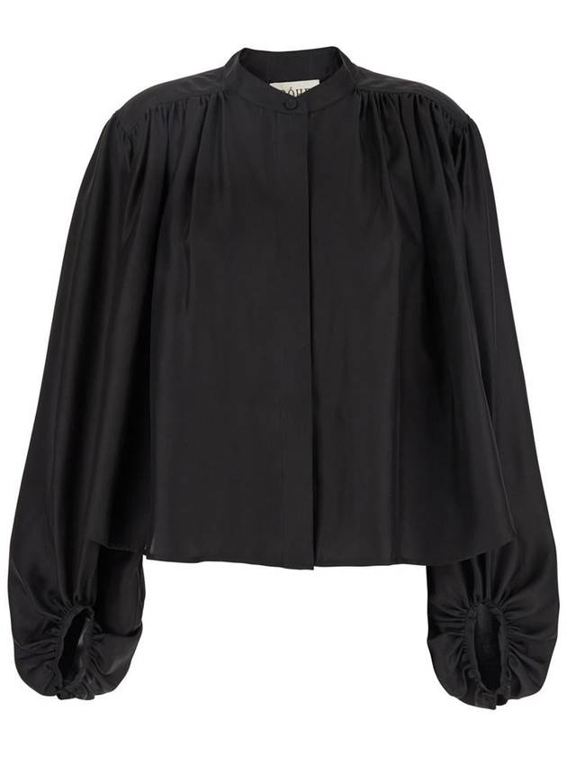 Black Top With Mandarin Collar And Front And Rear Gathers In Silk Woman - ROHE - BALAAN 1