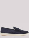 Triangle Logo Suede Loafers Navy - PRADA - BALAAN 4