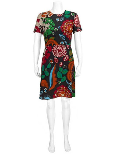 Floral Print Silk ALine OnePiece Dress - BURBERRY - BALAAN 1