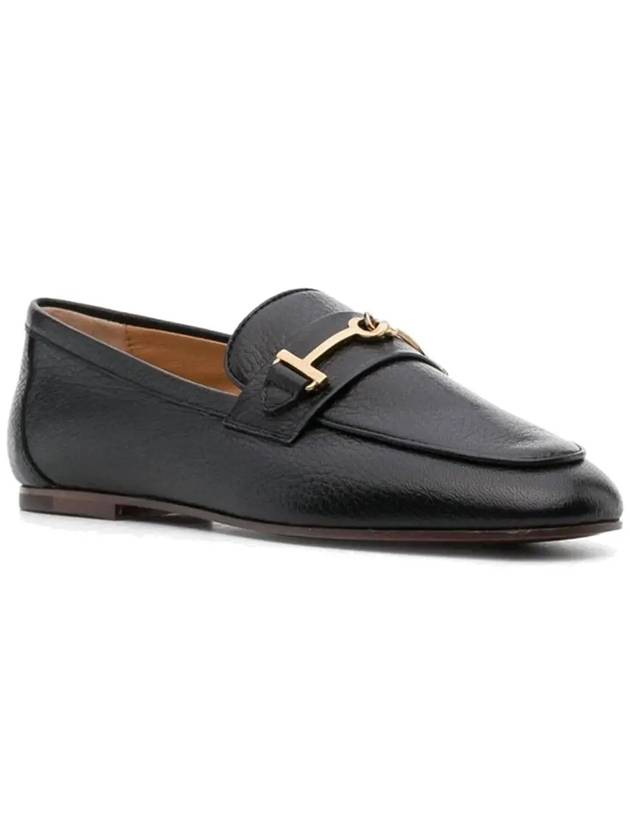 Women's Double T Logo Leather Loafers Black - TOD'S - BALAAN 4