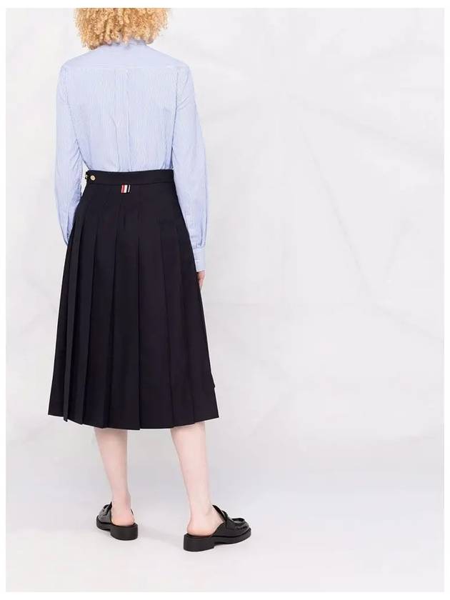 Super 120S Twill Below Knee Pleated Skirt Navy - THOM BROWNE - BALAAN 6