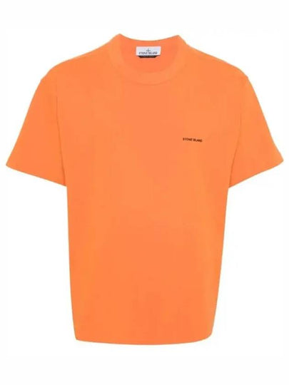 Embossed Logo Regular Fit Cotton Short Sleeve T-Shirt Orange - STONE ISLAND - BALAAN 2