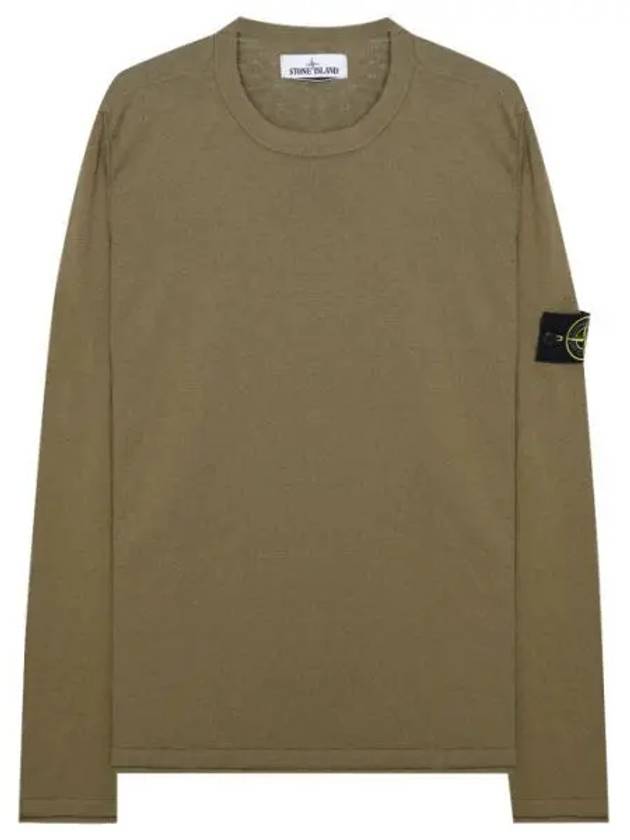 Logo Patch Crew Neck Cotton Nylon Knit Top Brown - STONE ISLAND - BALAAN 2