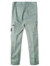 Garment Dyed Old Effect Stretch Broken Twill Cotton Cargo Pants Sage Green - STONE ISLAND - BALAAN 3