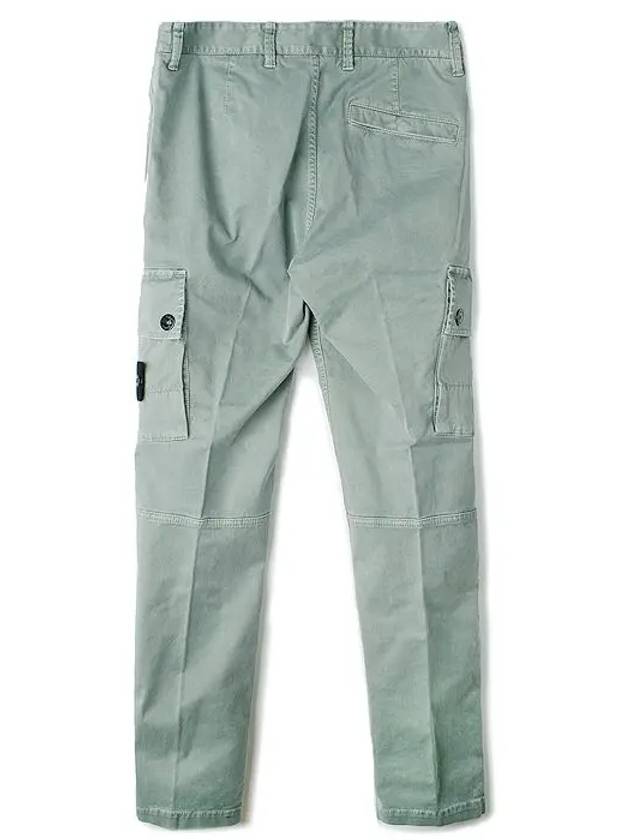 Garment Dyed Old Effect Stretch Broken Twill Cotton Cargo Pants Sage Green - STONE ISLAND - BALAAN 3