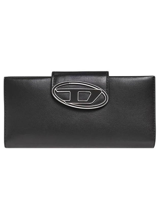 Julie D Logo Leather Long Wallet Black - DIESEL - BALAAN 1