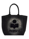 Women's Yenky Flocked Logo Tote Bag Black - ISABEL MARANT - BALAAN 2