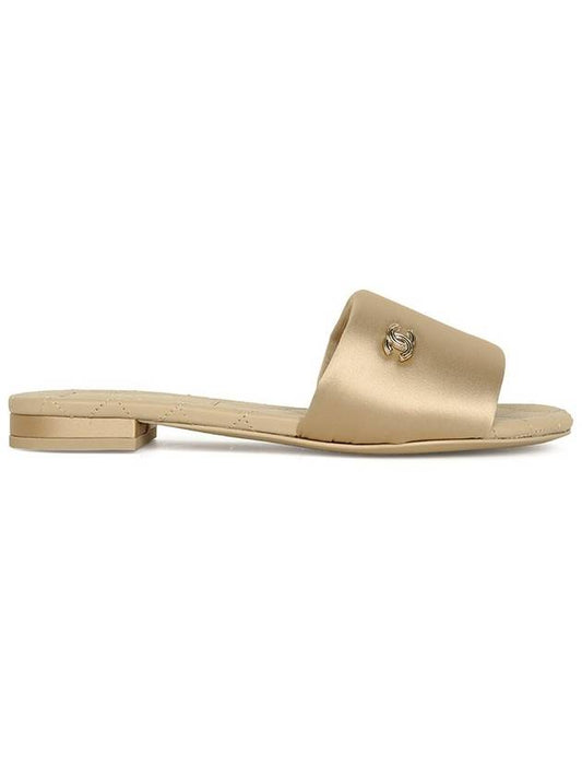 gold CC logo satin slippers beige - CHANEL - BALAAN.