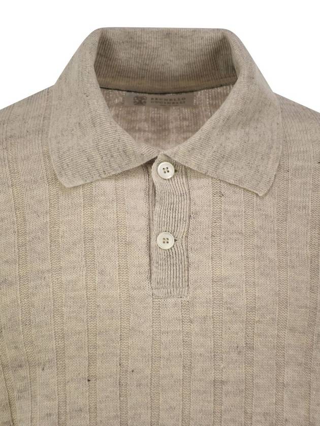 Linen and cotton knit polo shirt with contrasting detail - BRUNELLO CUCINELLI - BALAAN 4